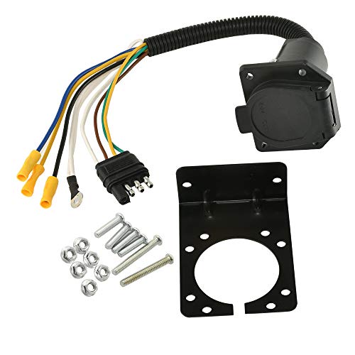 Oyviny 4 Pin To 7 Pin Trailer Adapter With Mounting Bracket, 4 Way Flat To 7 Way Round Rv Blade Trailer Wiring Adapter