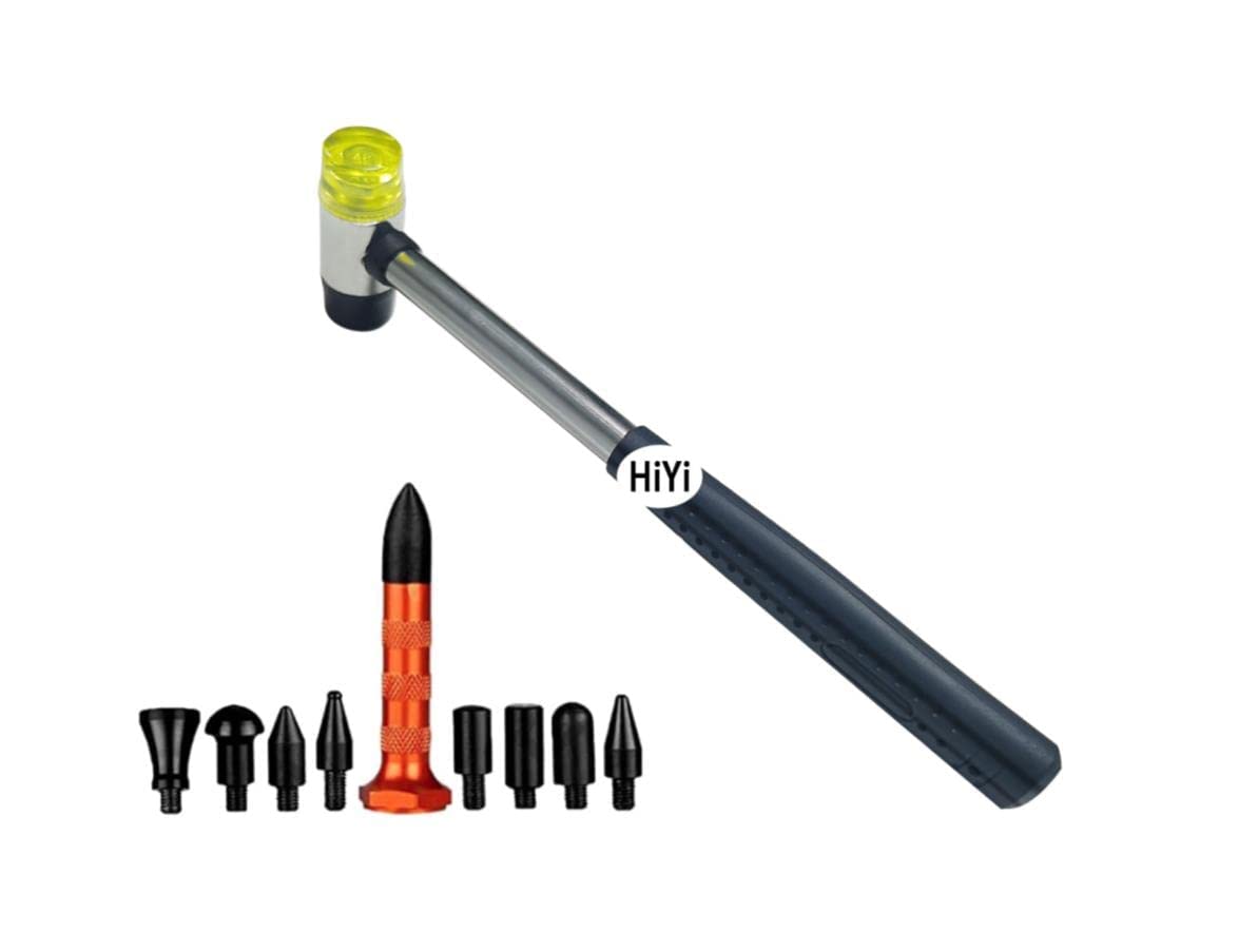 Hiyi 10Pcs Dent Repair Tool Kits Paintless Dent Removal Tap Down Tools Dent Rubber Hammer With 9 Different Shaped Hammer Heads F
