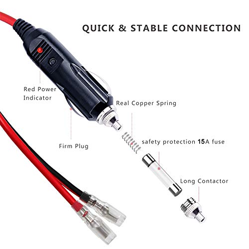 [1Pack] 12Volt Replacement Cigarette Lighter Male Plug With Leads - Car Adapter Dc Battery Charger Kit Connectors Cigar Plugs Po