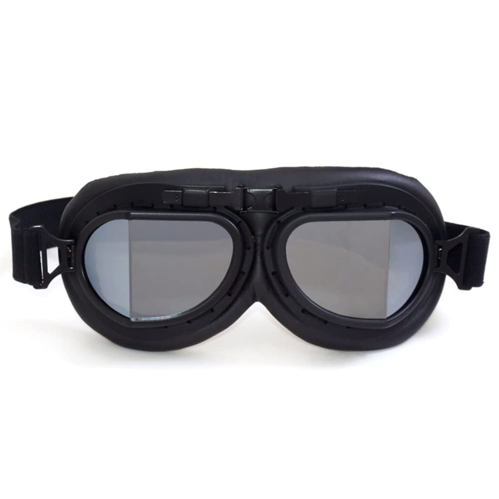 Kucehiup Vintage Aviator Goggles Motorcycle Goggles (Black Frame Silver Lenses)