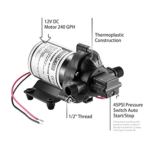 Wassermann Rv Pump, 12V Self-Priming Rv Water Pressure Pump 4.0Gpm 45Psi With Pressure Switch, For Rv Marine Camping Yacht Garde