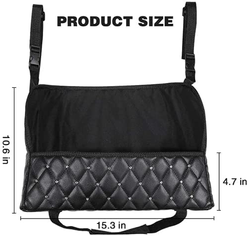 Maylai Purse Holder For Car Durable Pu Leather Car Net Pocket Car Seat Storage Net Handbag Driver Storage Netting Pouch Seat Back Net Bag Backseat Pet Kids Barrier (Black With Diamond)