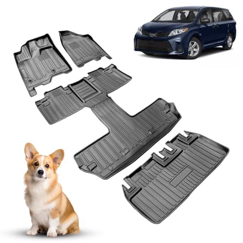 Fit for Sienna 2013-2020 Floor Mat 3 Rows & Cargo Trunk Liners All Weather Black TPE Car Mats Compatible for Toyota Sienna 2013 