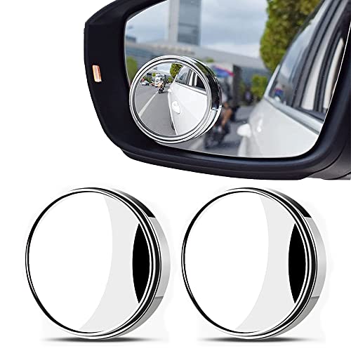 Iryna 2 Pcs Blind Spot Mirrors, 360 Rotate Sway Silver Round Curved Convex Outside Wide Angle Mirror, Waterproof Hd Crystal Glas