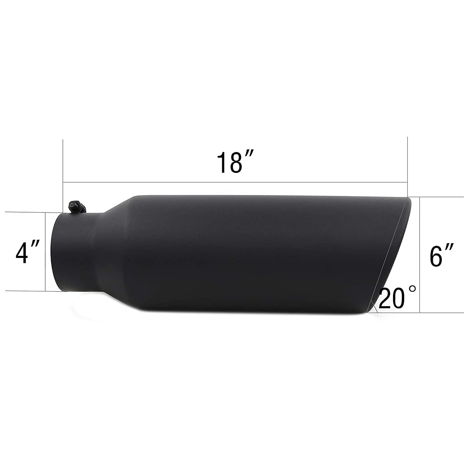 Rp Remarkable Power, 4'' Inlet, 6'' Outlet, 18'' Long Stainless Steel Rolled Edge Exhaust Tip Black Ext24