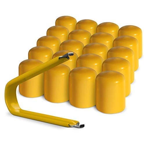 Colorlugs Vinyl Lug Nut Cover | Yellow | Flexible Fit Wheel Lug Nut Cap | Fits 17 Mm | Pack Of 20 | Includes Deluxe Extractor |