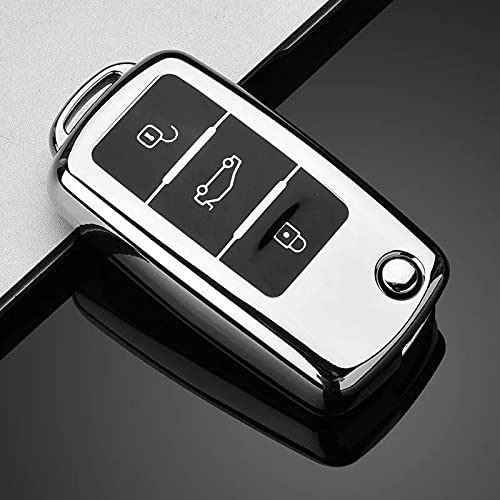 Cacacar For Vw Volkswagen Key Fob Cover, Premium Soft Tpu Full Protection Key Fob Case For Vw Jetta Golf Polo Mk6 Passat Tiguan Beetle Key Cover (Blue)