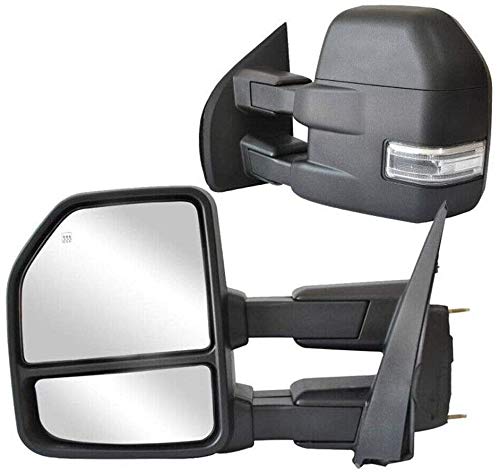 Wllw Towing Mirrors For 2015 2016 2017 2018 2019 2020 Ford F150 Pickup Truck, Power Heated With Turn Signal - 8 Pin Plug (Black 