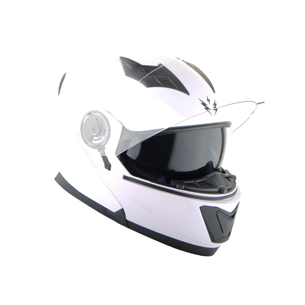 1Storm New Motorcycle Bike Modular Full Face Helmet Dual Visor Sun Shield: Glossy White