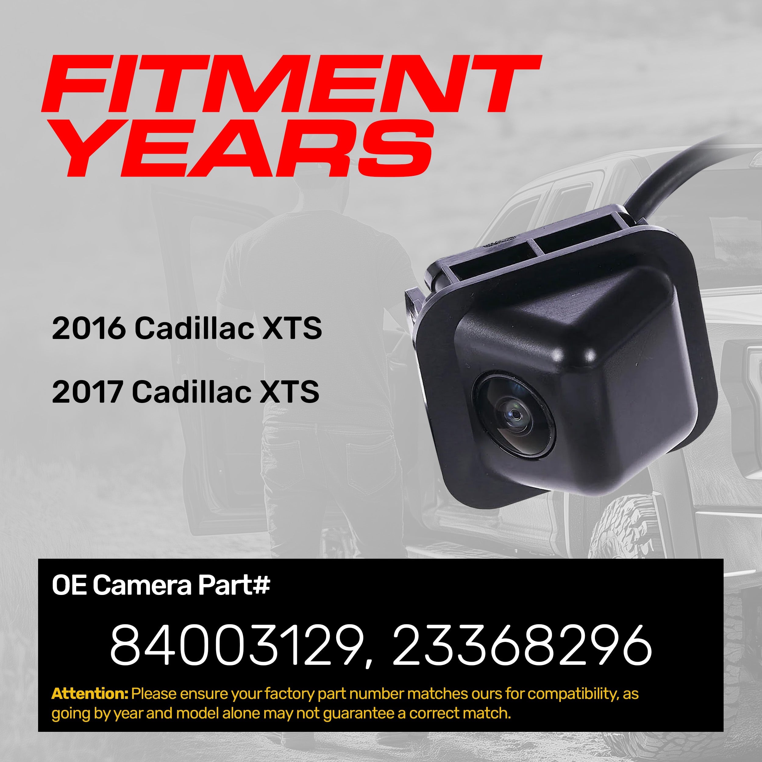 Cadillac XTS (2016-2017) OEM Replacement Backup Camera OE Part # 23368296, 84003129