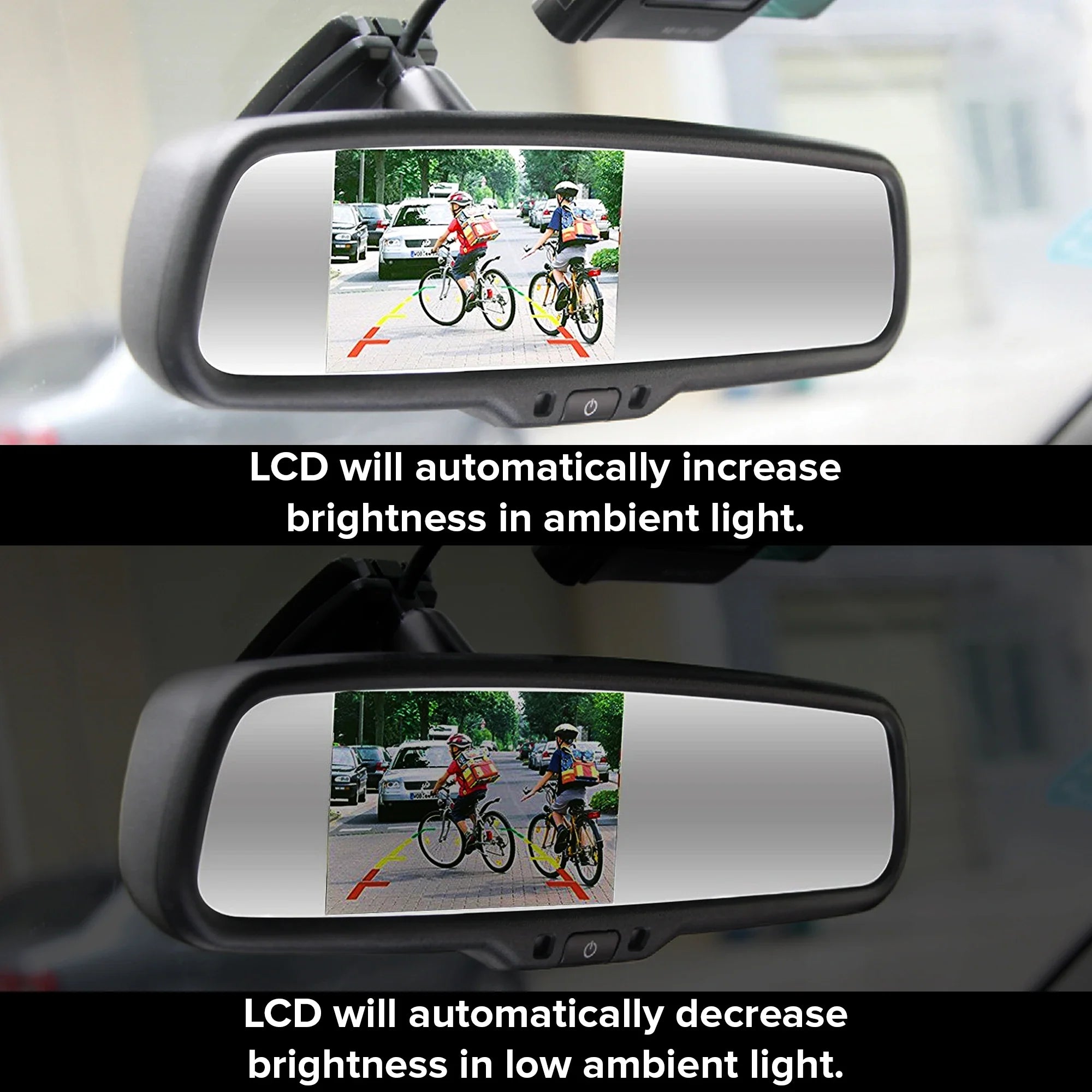 Master Tailgaters 10.5" Rear View Mirror with 4.3" LCD Screen + Dimming + Adjustable Guide Lines + Compass & Temperature
