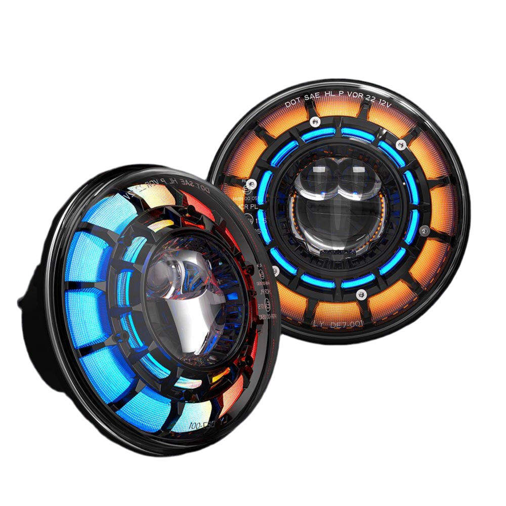 SPDZ1 Oculus 7" RGB LED Headlights with LED RGB Fog Light Kit – App Controlled Multi-Mode Halo