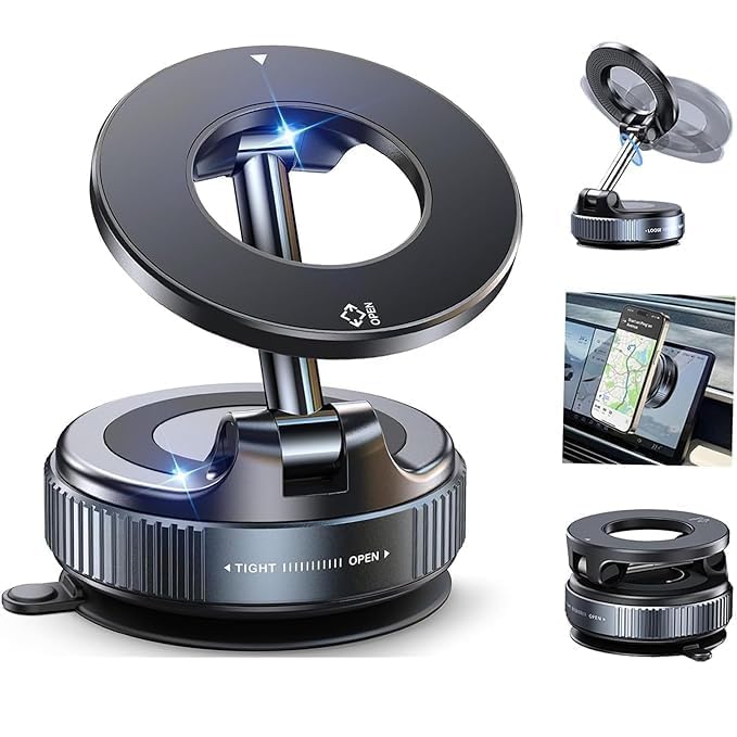 Smartphone Magnetic Car Phone Mount, Black, Universal, Dashboard, 360 Adjustable, Metal, Plastic and Rubber, 7x7x5 Centimeters, 