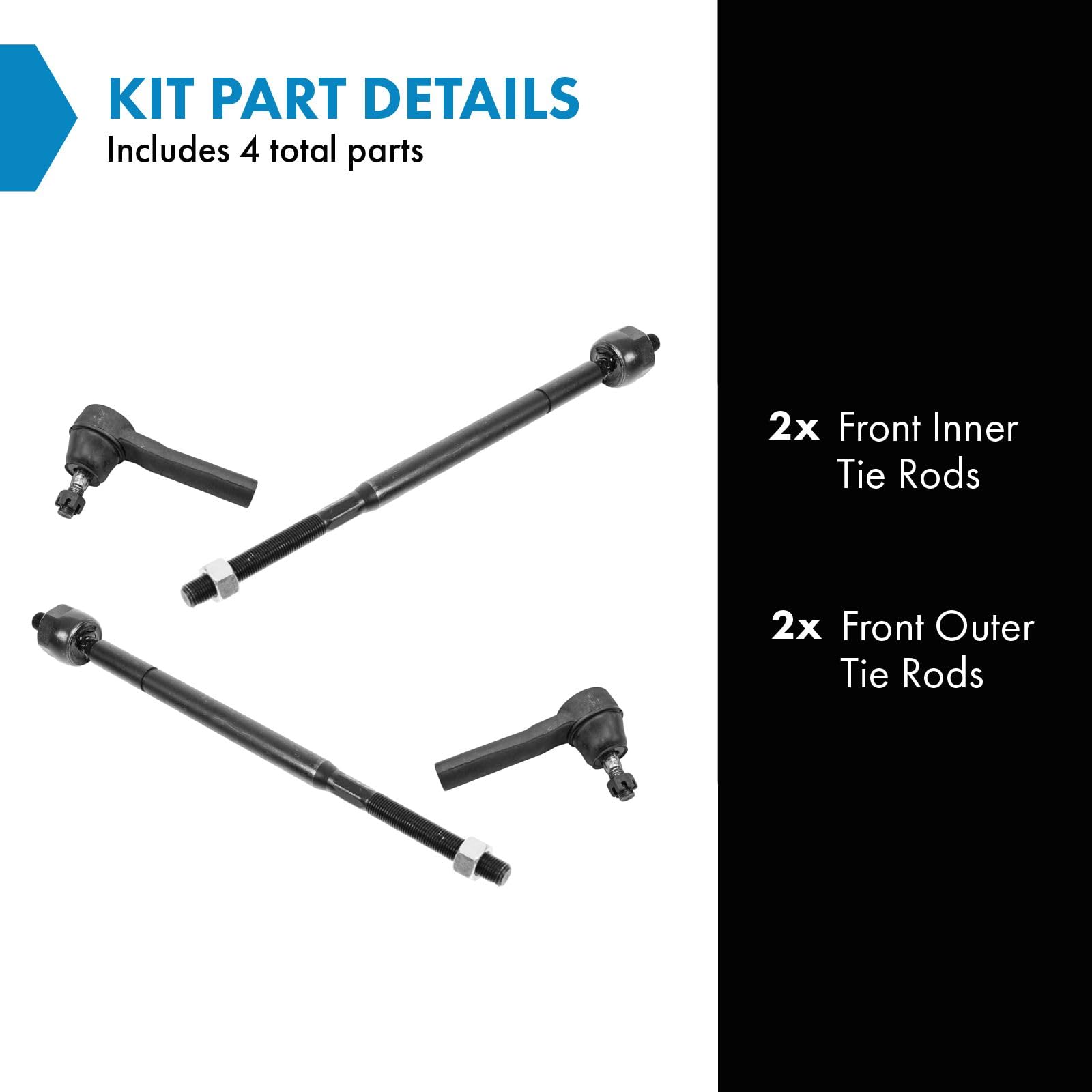 TRQ Front Inner and Outer Tie Rod Set Compatible with 2004-2008 Chrysler Pacifica