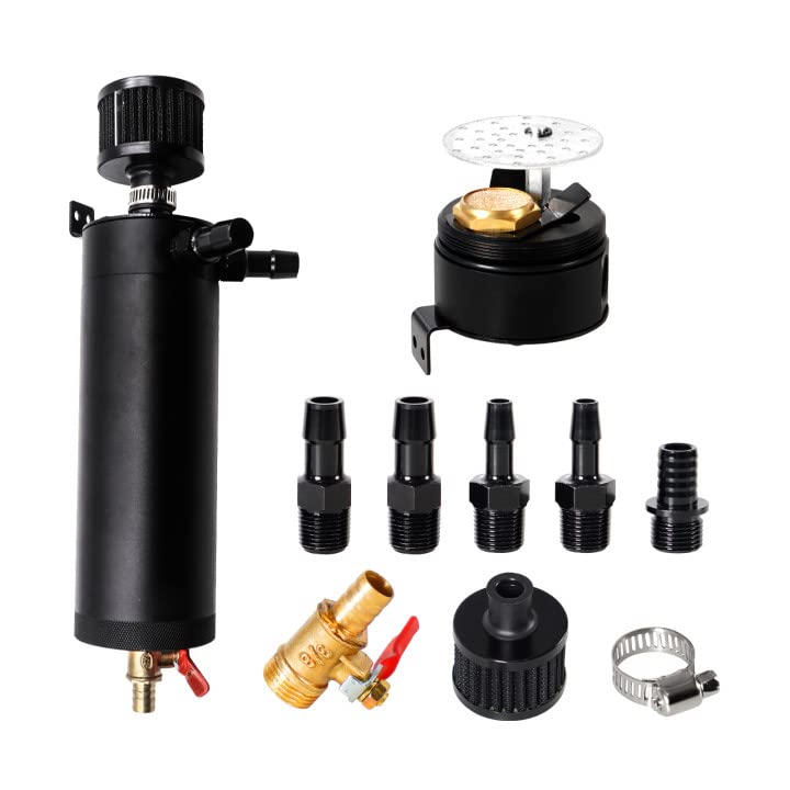 Yeshma Universal 750Ml Billet Aluminum Baffled 2-Port Oil Catch Can Reservoir Tank With Breather Filter With Drain Valve