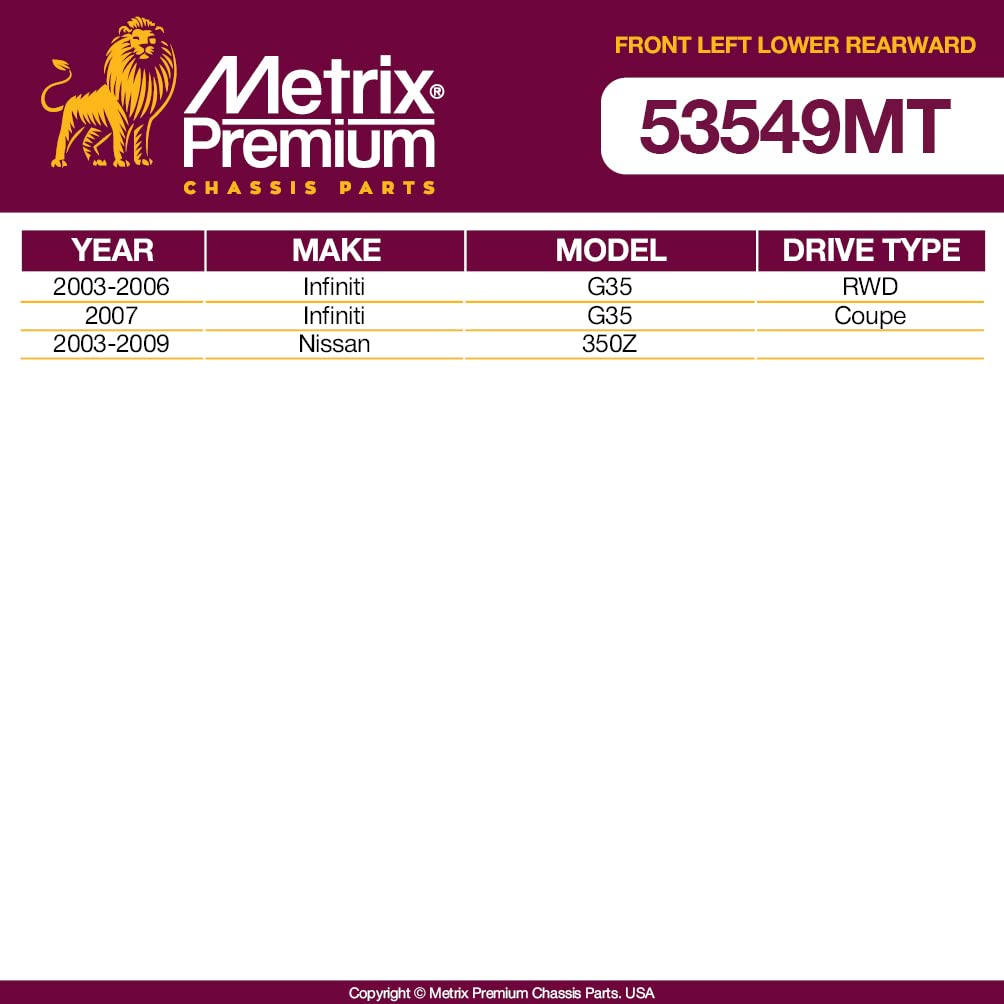 Metrix Premium Chassis Parts - Front Left Lower Rearward Control Arm W Ball Joint & Bushing Assembly Fits 03-06 Infiniti G35 Rwd