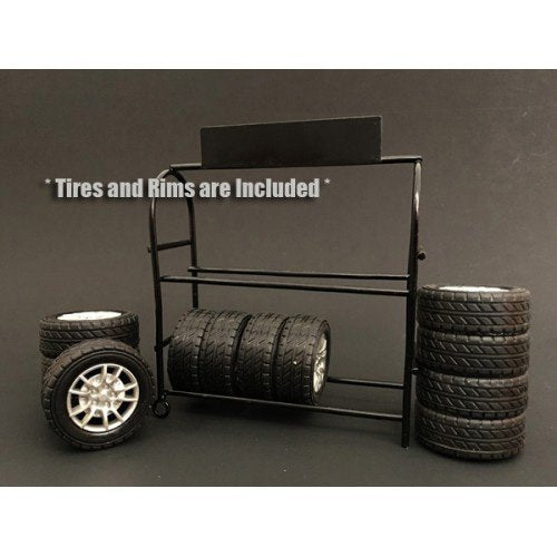 American Diorama Metal Tire Rack With Rims And Tires For 1/24 Scale Models