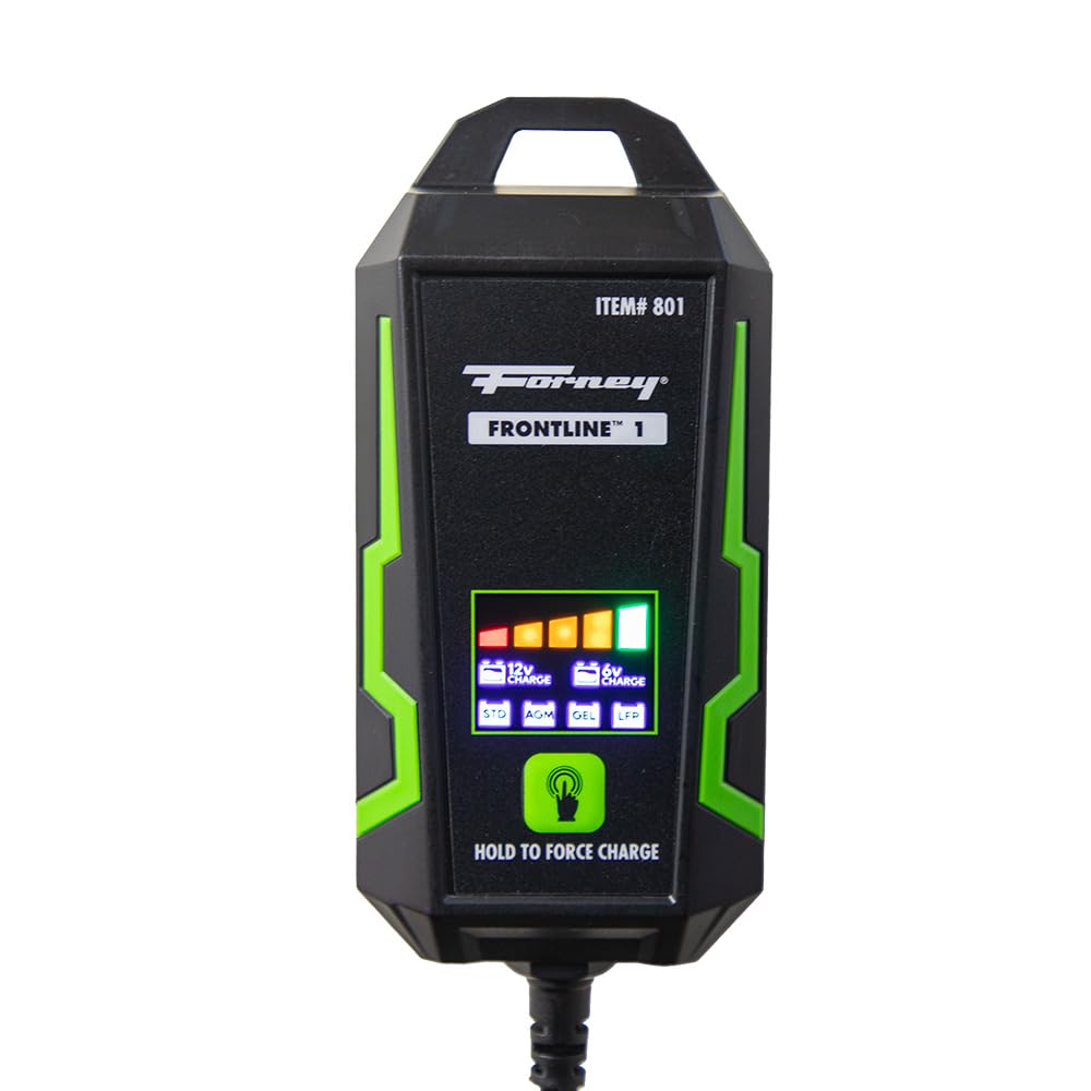 Forney Frontline 1 Smart Trickle Battery Charger & Maintainer, 1-Amp 6V/12V Automatic, Lead-Acid & Lithium