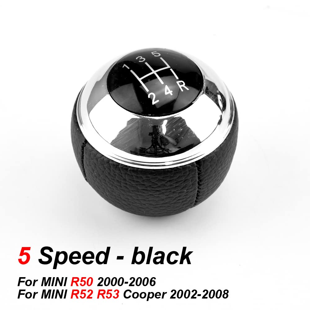 Qklsudua Car Styling Mt 5 Speed Chrome Gear Shift Knob Lever Shifter Handball Compatible With Mini R50 2000-2006 / Cabrio R52 R53 Cooper 2002-2008-Black