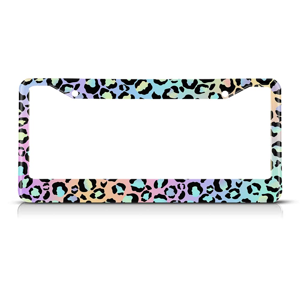 Beabes Blue Leopard License Plate Frame Animal Rainbow Car Frames, License Plates Holder, Big Cat Bright Color License Plate Cov