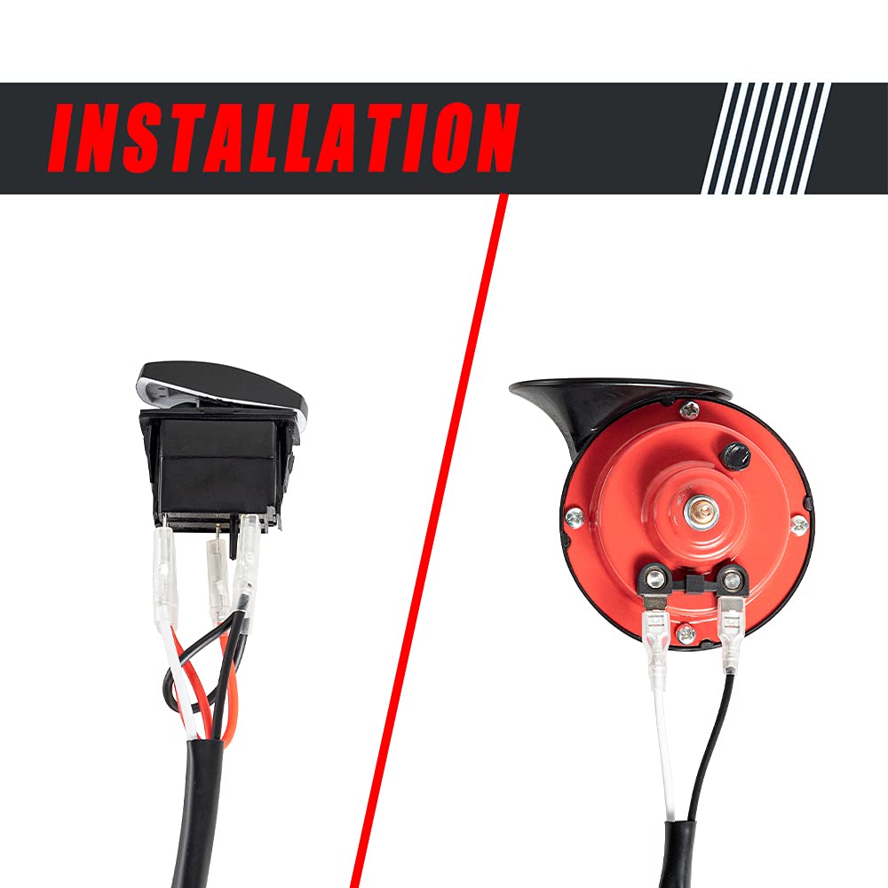 12V Universal Utv Horn Kit With Blue Rocker Switch Compatible With Polaris Ranger Rzr, Can Am Maverick, Kawasaki, Etc