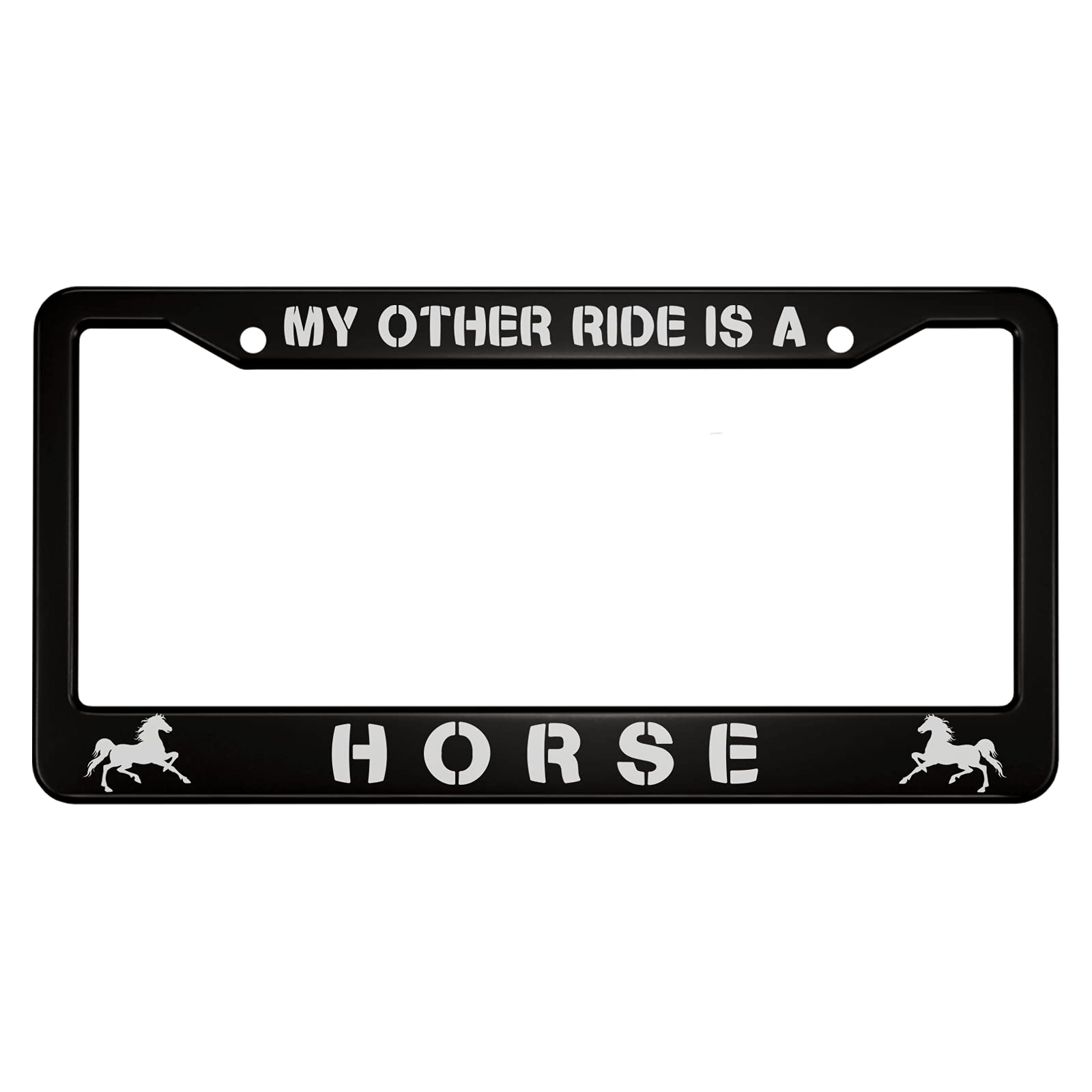 Ofloral My Other Ride Is A Horse Aluminum Alloy License Plate Frame Running White Horse Applicable To Us Standard Car Metal Car
