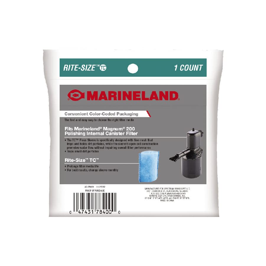 MarineLand Magnum 200 Polishing Internal Filter, 1 Count, Blue, Model AQ-78400, Traps Small Dirt Particles