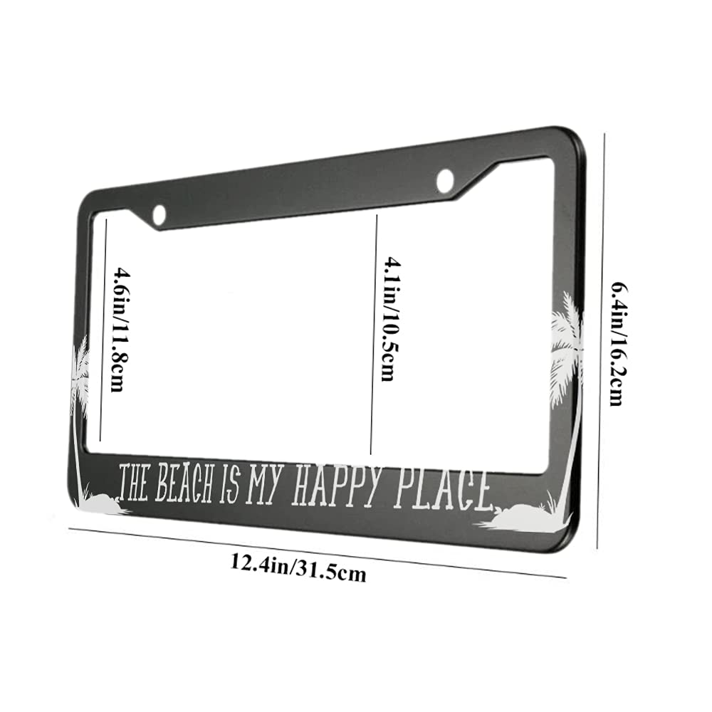 Ofloral The Beach Is My Happy Place Aluminum Alloy License Plate Frame Palm Tree Design Seaside Holiday Applicable To Us Standar