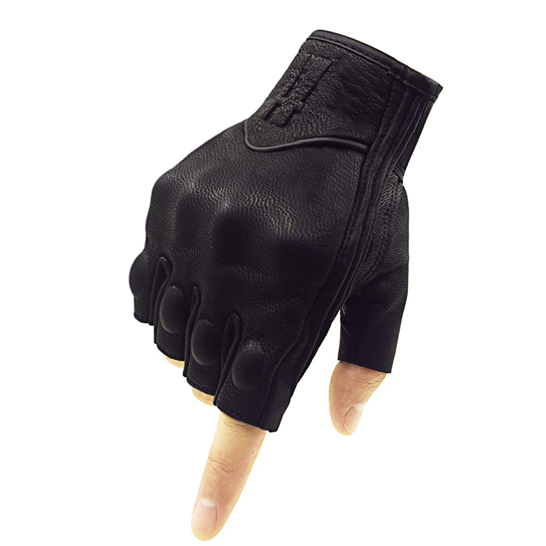Harssidanzar Fingerless Motorcycle Gloves,For Mens Leather Riding Driving Gloves With Hand Knuckle Gm037,Black,Size,L