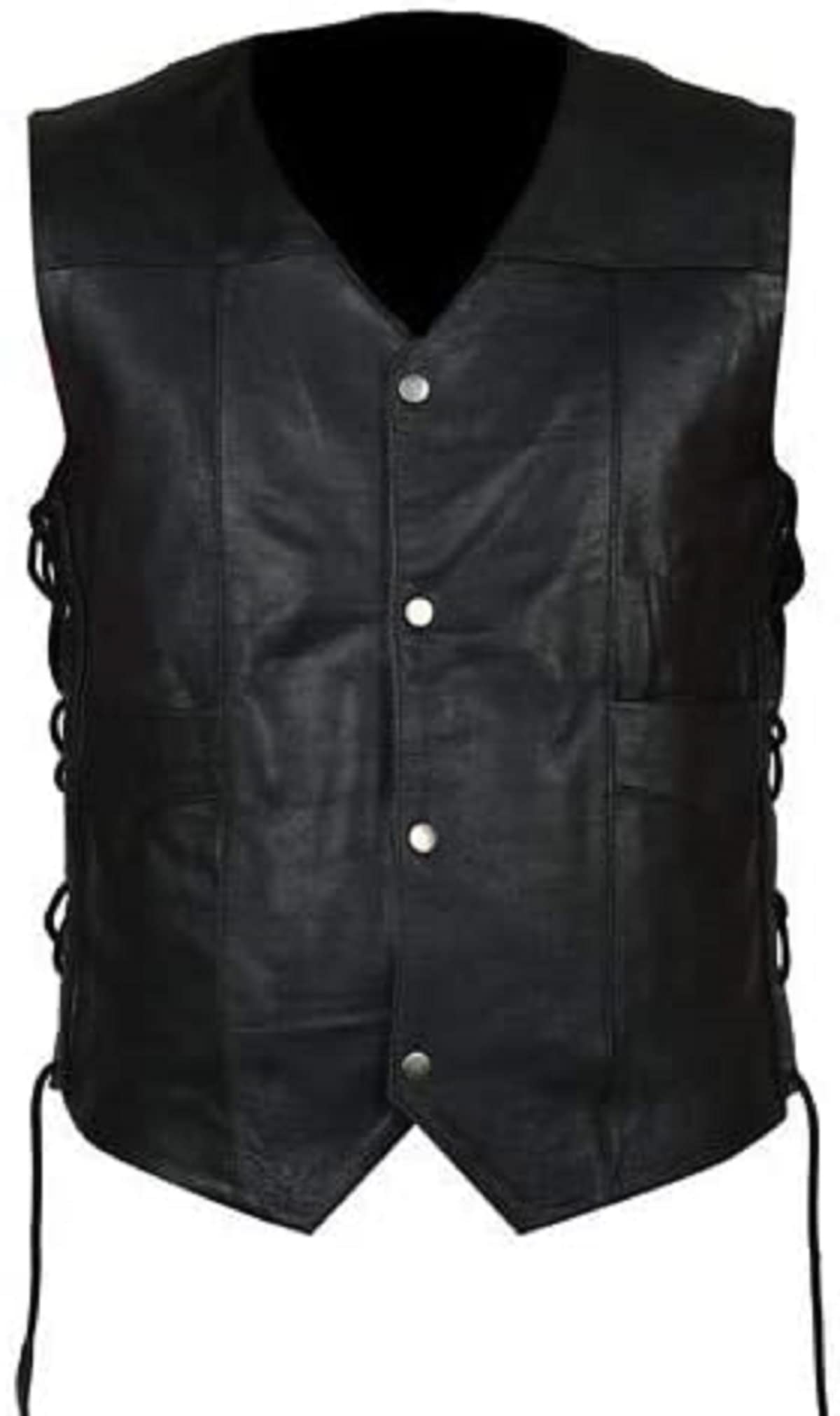 Merch Attire Mens Side Lace Motorcycle Black Leather Vest