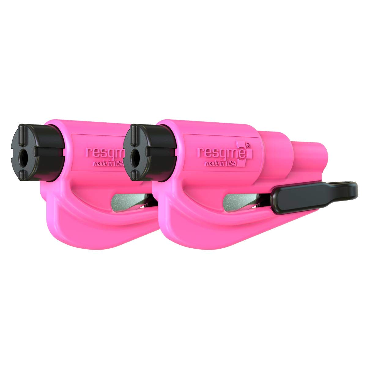 resqme Pack of 2,The Original Emergency Keychain Car Escape Tool, 2-in-1 Seatbelt Cutter and Window Breaker, Made in USA, Pink -