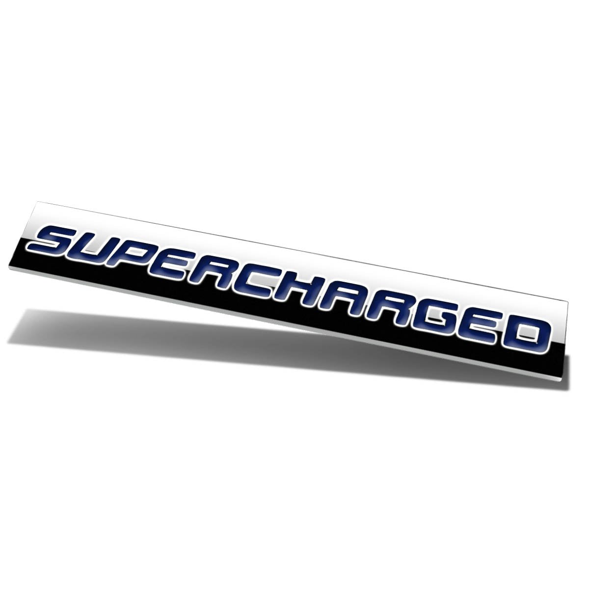 Auto Dynasty Chrome Finish Metal Emblem Supercharged Badge (Blue Letter)