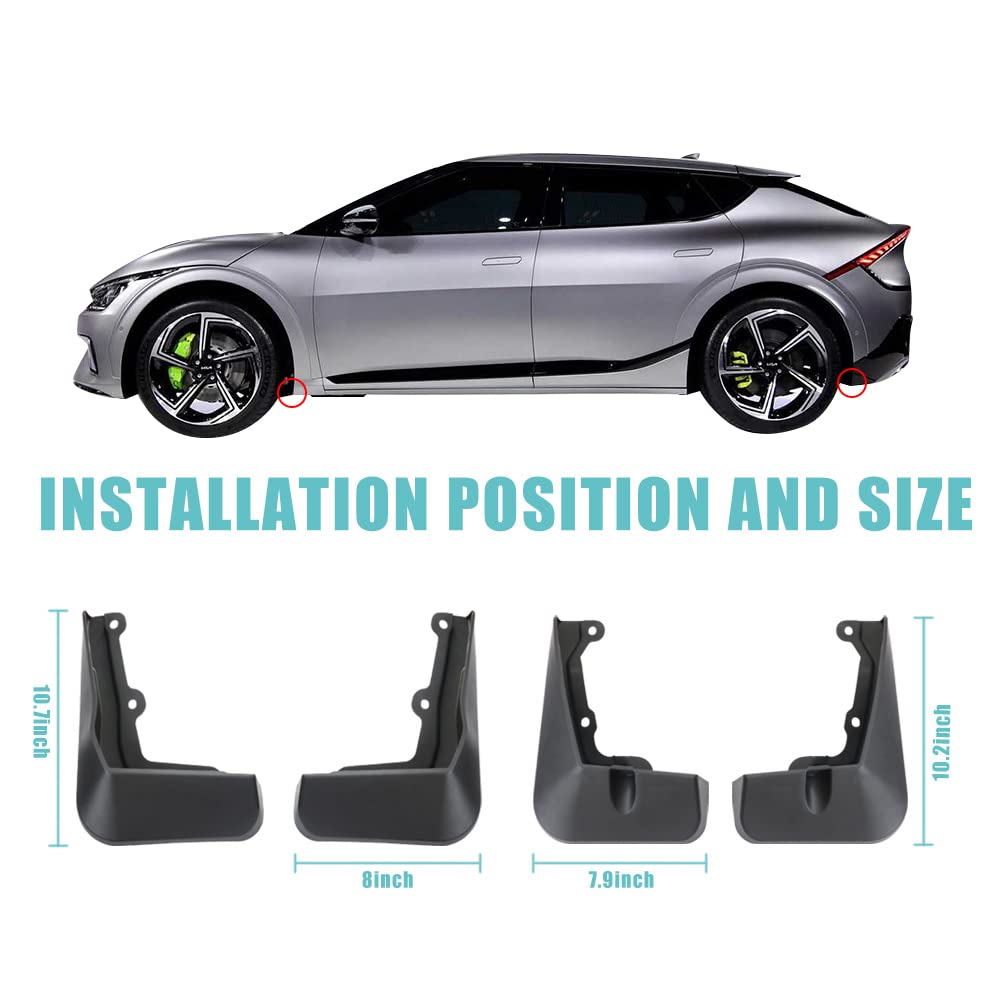 Bestevmod For Ev6 Mud Flaps Gt Splash Guards Accessories,Splash Fender Set Of 4 No Need To Drill Holes Compatible With 2022-2024