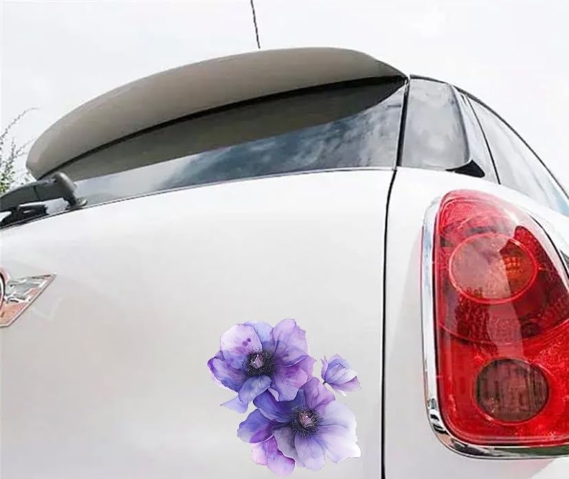 Clematis Flower Car Decal Watercolor, Purple Flower Bumper Sticker, Removable Waterproof Decals For Car, Electronic, Case, Water
