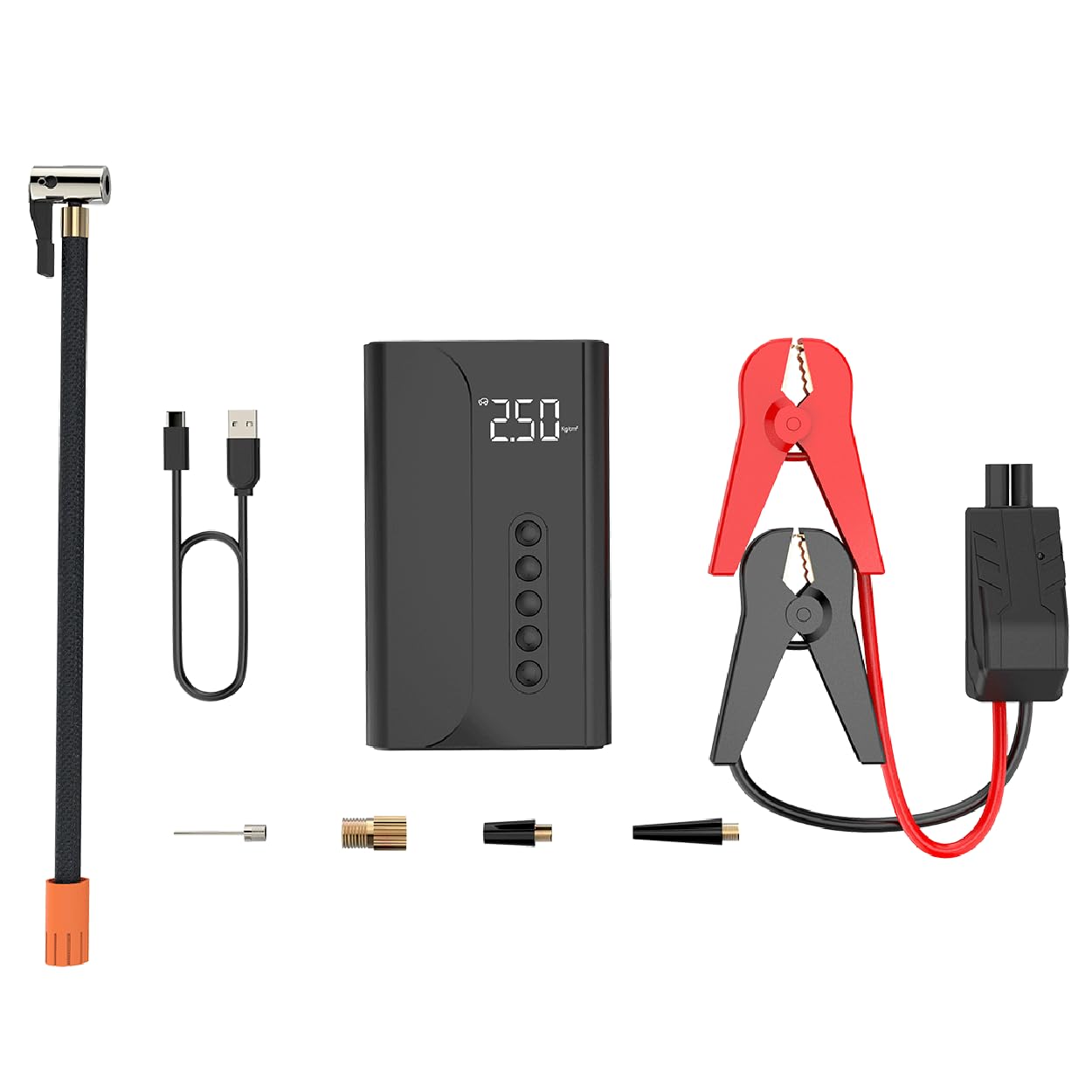 Jump Starter with Air Compressor Portable - 10400mAH - 150PSI - 12V Battery Booster, LCD Display, LED Lights, Power Bank Functio