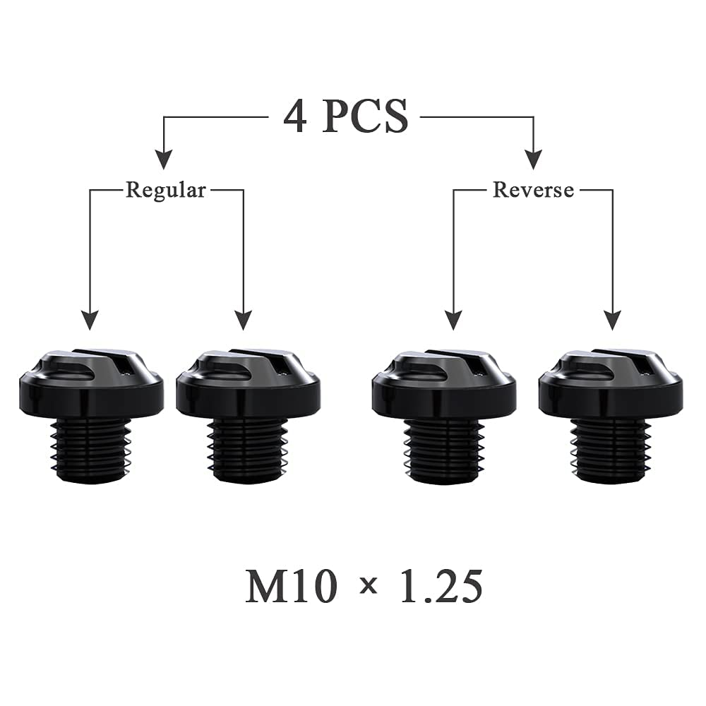 AVERZELLA 4pcs Motorcycle Mirror Hole Plugs Screws Bolts 2 Regular+2 Reverse M10x1.25 (black, M10>2 regular + 2 reverse)