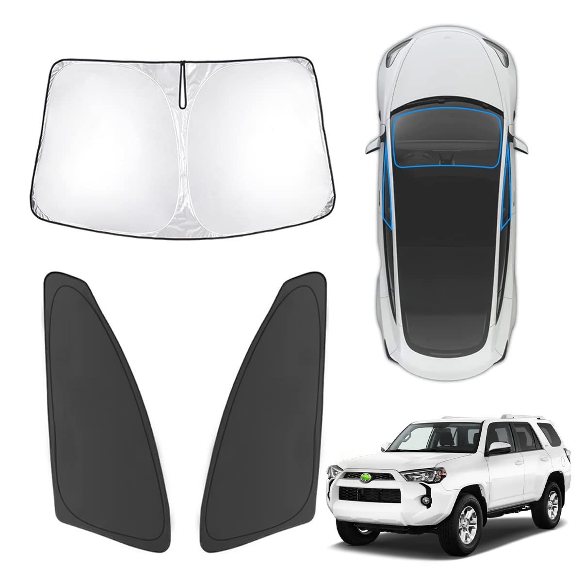 Karltys 3Pcs Windshield Sun Shade For 2010-2025 Toyota 4Runner, 210T Reflective Front And Side Window Sunshade Cover Custom Fit