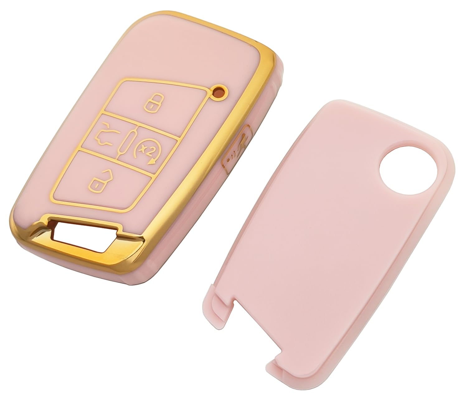 Chyoekey Key Fob Cover Case Shell Keychain For Vw Volkswagen Atlas Golf Alltrack Atlas Jetta Passat Arteon Tiguan Pink (For Vw A