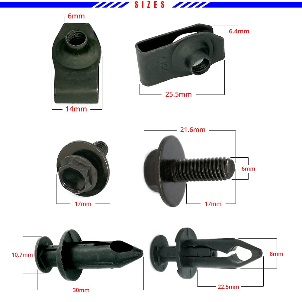 Mean Mug Auto Engine Under Cover Body Bolts Splash Shield Guard Retainer Bumper Fender Liner Fastener Rivet Clips and Extruded U-Nuts Kit for Nissan Infiniti (35Pcs - Body Bolt - Clips - Kit)