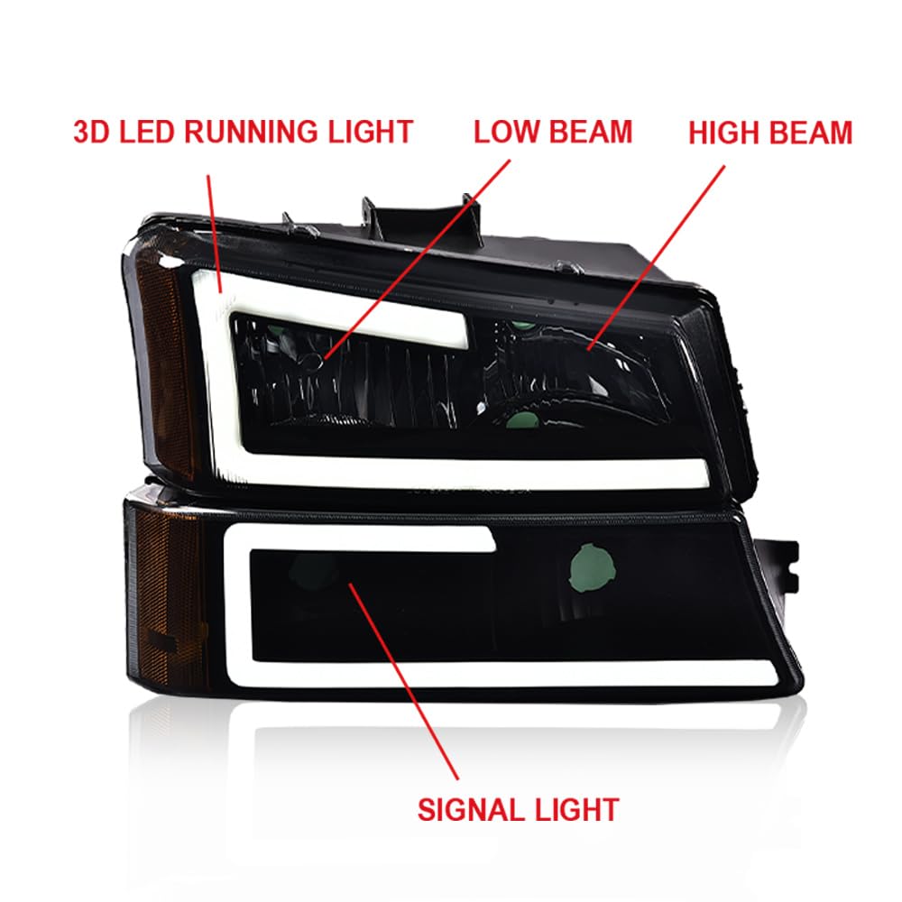 Pit66 Led Headlight Assembly Compatible With 2003-2006 Chevy Silverado 1500 2500 3500 Hd Model/Fit 03-06 Avalanche 1500 2500 (Fi