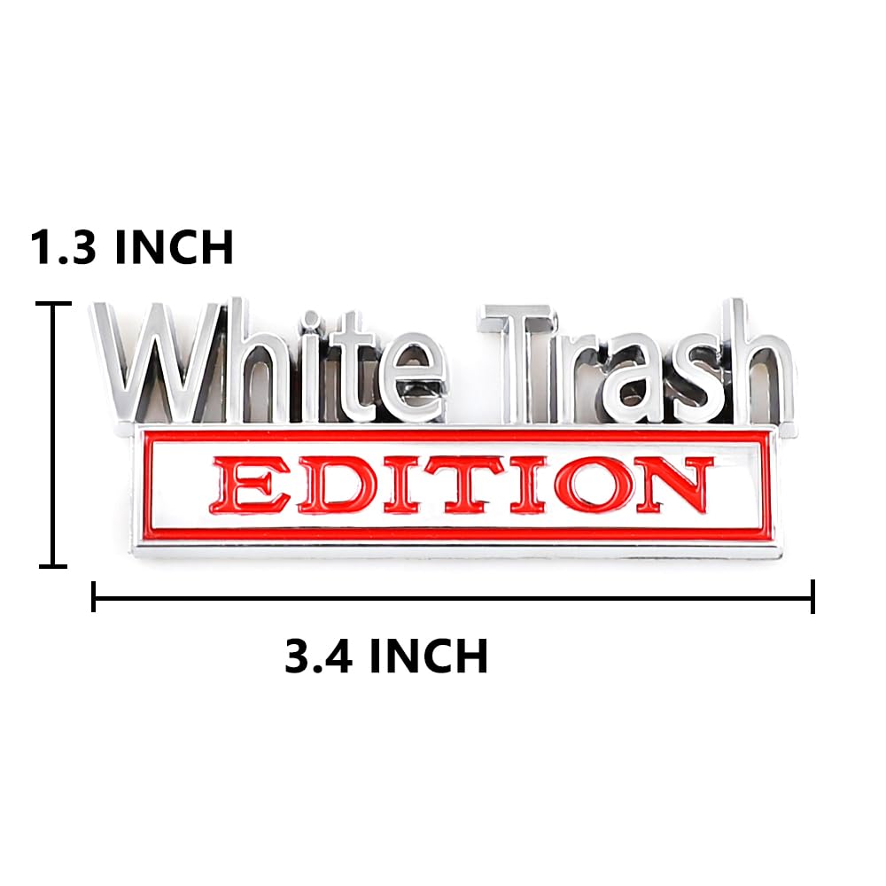 Carrun 2 Pcs White Trash Edition Emblem Front Hood Trunk Door Fender Bumper Metal Badge 3D Decal Sticker Fit For F-150 F250 F350