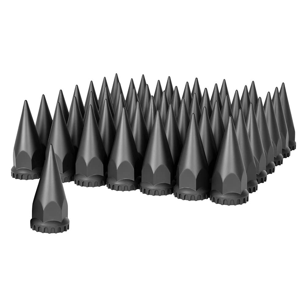 United Pacific 10548Cb - Wheel Lug Nut Cover Set - 33Mm X 4.75'' Black Spike Nut Cover With Flange- Thread-On (60 Pack)