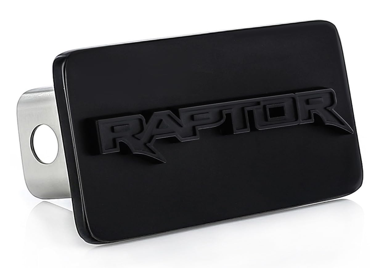 Ford Raptor Black Coated Rectangular Hitch Cover with Black 3D Ford Raptor Emblem Tow Hitch Cover Plug (2 Inch) Receiver
