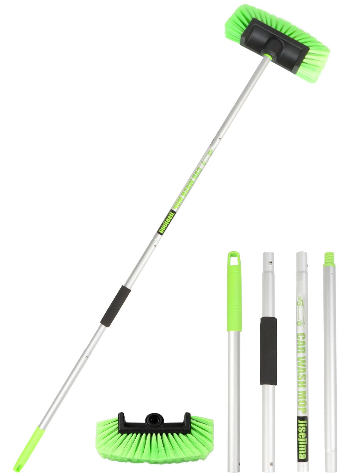 Jisejima Five-Sided Car Wash Brush With Long Handle,Soft Bristle Scrub Cleaning Mop With Extendable Handle For Car, Suv, Truck,