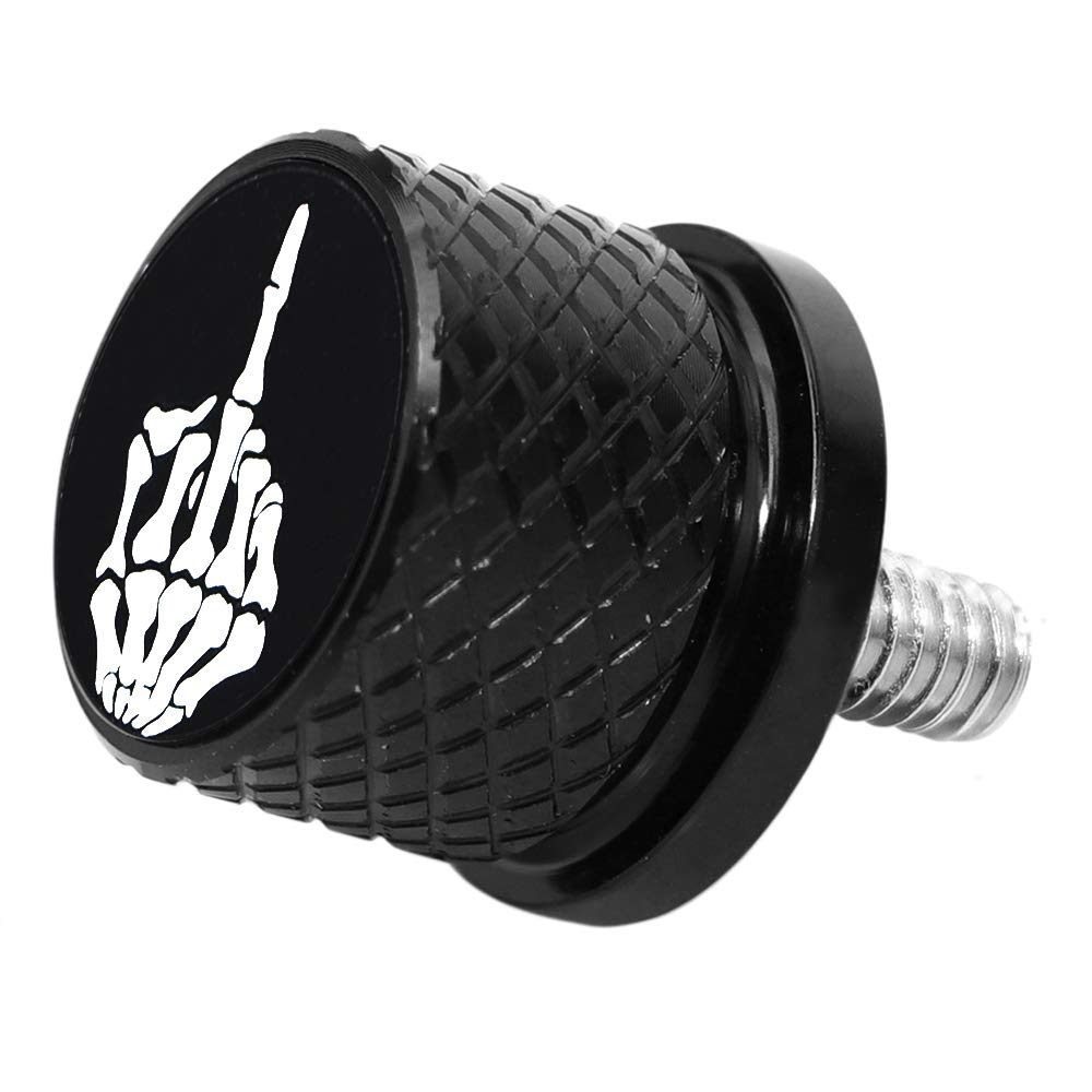 Stainless Knurled Fender Seat Bolt Screw 1/4'-20 Thread Compatible With Harley Sportster Touring Softail Dyna Cvo Electra Glide Street Glide 1996-2020- Skull Middle Finger-Black