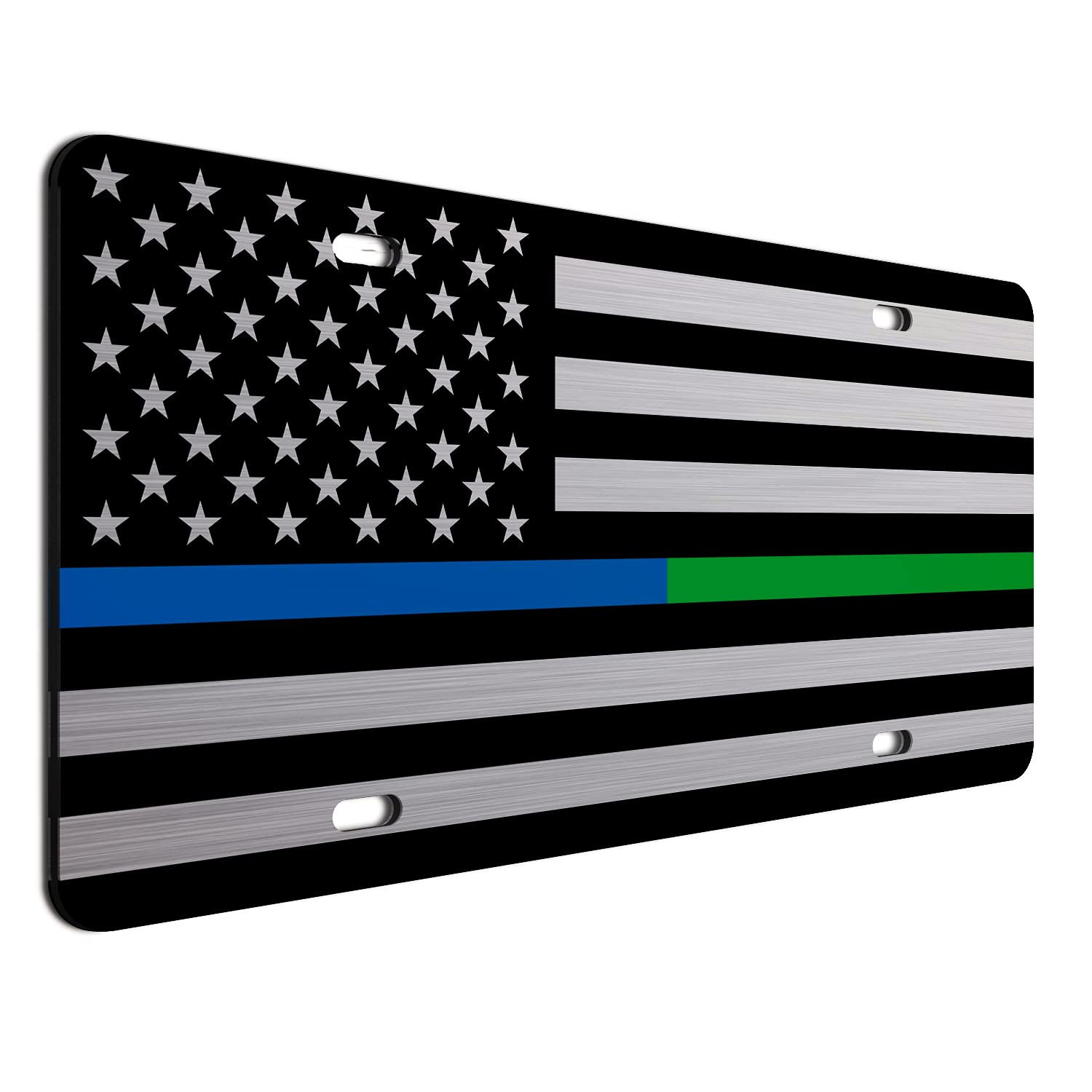 Jass Graphix Thin Blue Line Thin Green Line American Flag License Plate 1/8 Brushed Aluminum Composite Heavy Duty Tactical Patriot Usa Car Tag