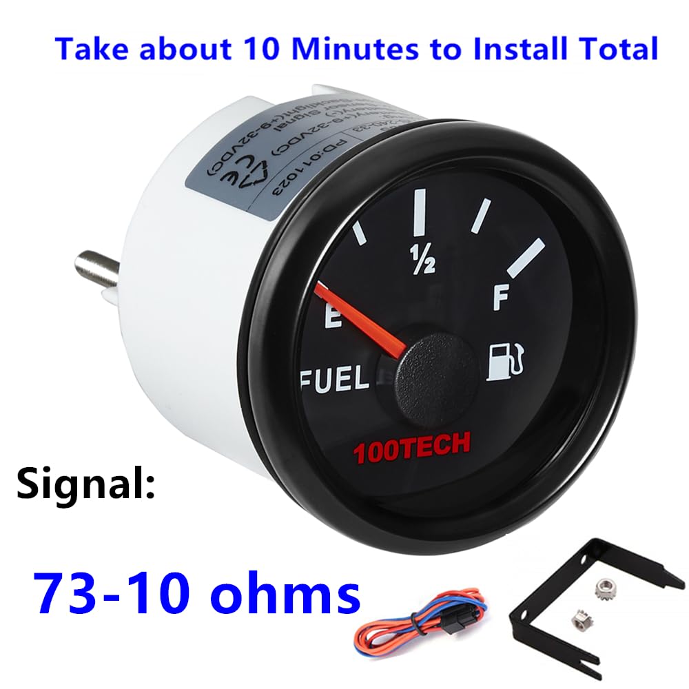 100Tech Marine Fuel Gauge 73-10 Ohms Fuel Level Gauge For Boat Car Truck Yacht Suv Waterproof 52Mm 2-1/16'' Diesel Aftermarket G