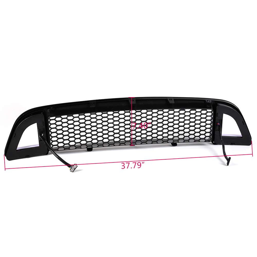 Pit66 Front Bumper Upper Grille With Drl Led Accent Vent Lights, Compatible With 2013-2014 Ford Mustang Honeycomb Mesh (Except S