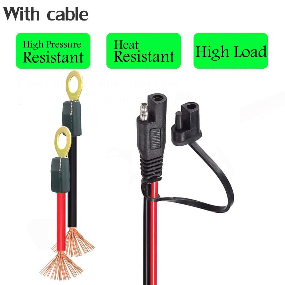 Yetor Sae To O Ring Terminal Harness, Sae Connector With 15A Protection Fuse For Safety, 2-Pin Quick Disconnect Plug,Sae Battery Extension Cable With 3.28Ft 10Awg For Motorcycle Cars. (100Cm)