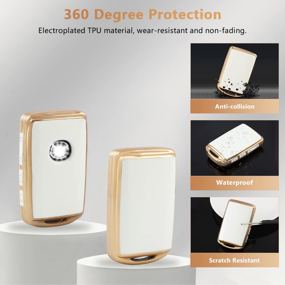 Pifoog Key Fob Cover For Mazda 4 Buttons White Gold Tpu Car Keys Case Shell Protector Bling Keychain Ring For Mazda 3 6 Cx5 Cx9